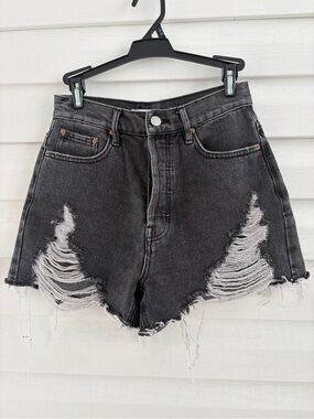 PacSun Black Distressed Denim Shorts 25 Ultra High Rise Vintage Cutoff